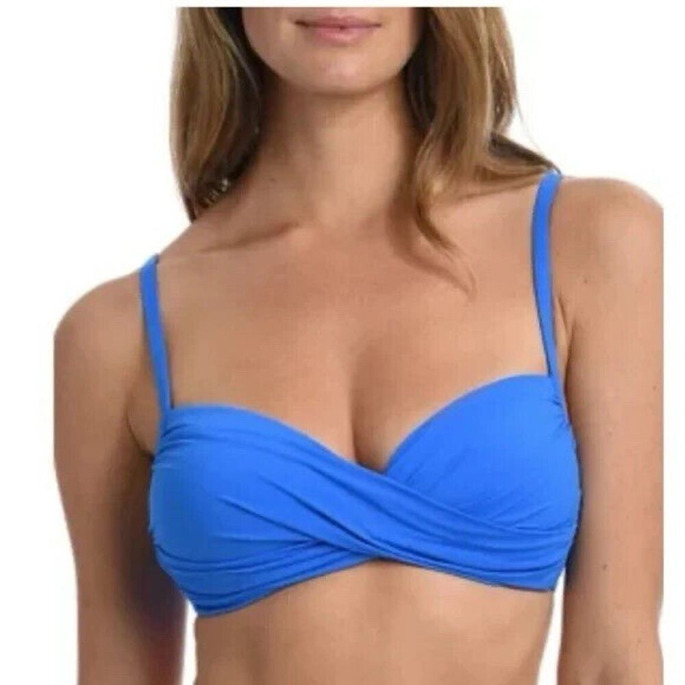 La Blanca Swimsuit Top Twisted Front Halter Tie And Tie Back Royal Blue Size 8